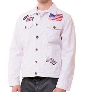 Men's White Jean Jacket with Patches